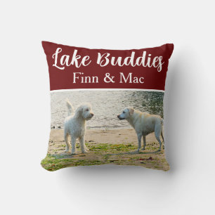 Lake Buddies Brown Personalized Pet Photo Throw Pillow