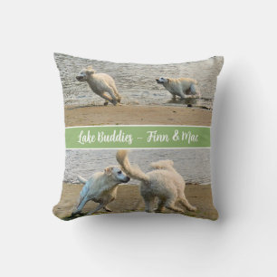Lake Buddies Green Personalized Pet Photo Throw Pillow