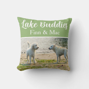 Lake Buddies Sage Green Personalized Pet Photo Throw Pillow
