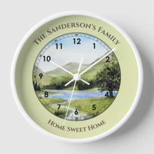 Lake Buttermere Cumbria England Watercolor Clock