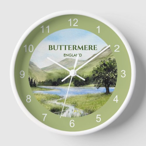 Lake Buttermere Cumbria England Watercolor Clock