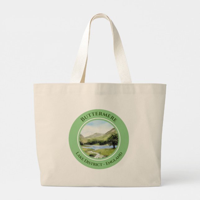Lake Buttermere, Cumbria, England Watercolor Large Tote Bag (Back)