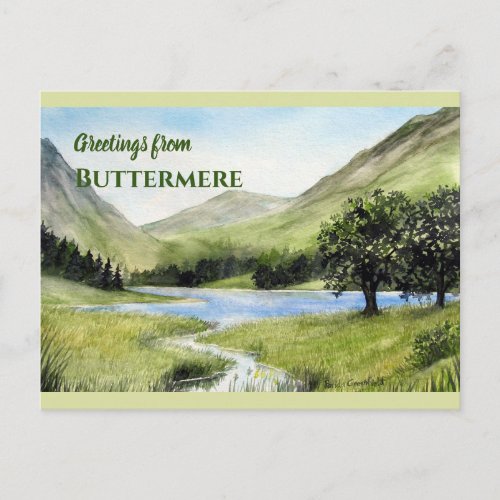 Lake Buttermere England Watercolor Painting Postcard