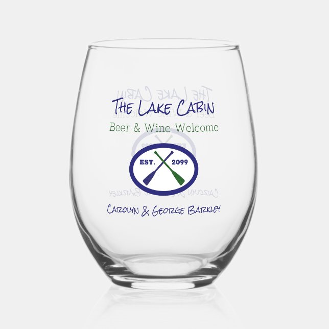 Lake Cabin Cottage House Cocktail  Stemless Wine Glass (Front)