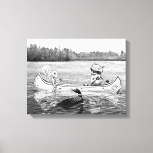 Lake Canoe Loon Raccoon Squirrel Canvas Print