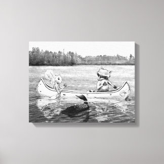 Lake Canoe Loon Raccoon Squirrel Canvas Print