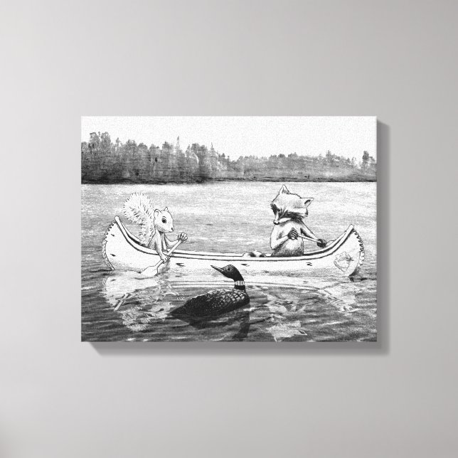 Lake Canoe Loon Raccoon Squirrel Canvas Print (Front)