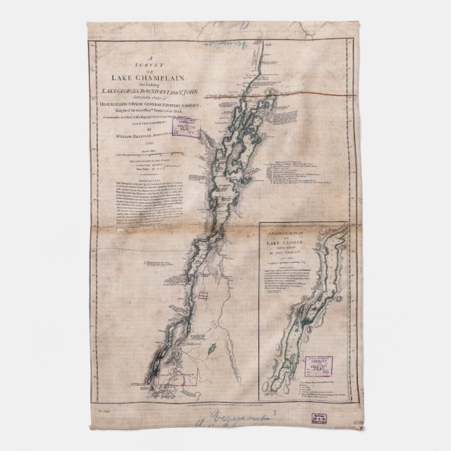 Lake Champlain Lake George Crown Point Map (1776) Towel (Vertical)