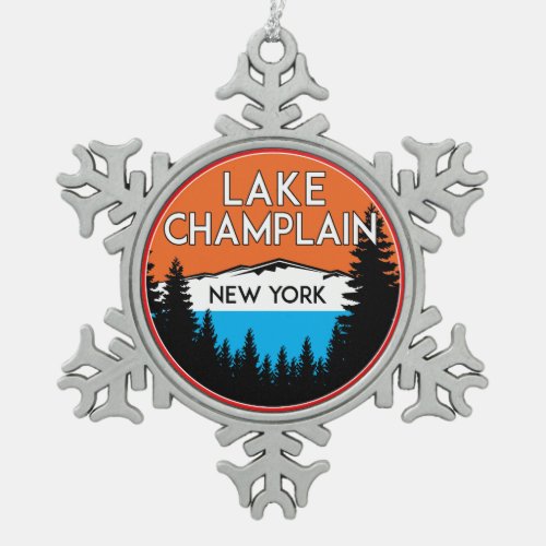Lake Champlain New York Snowflake Pewter Christmas Ornament