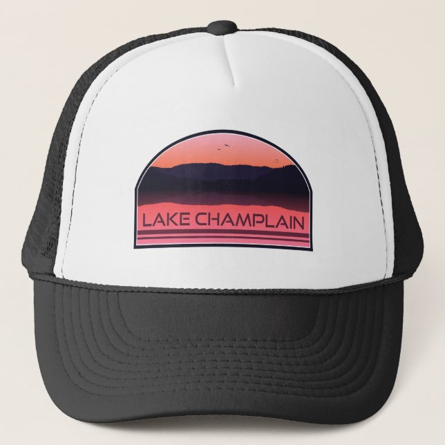 Lake Champlain New York Vermont Red Sunrise Trucker Hat (Front)