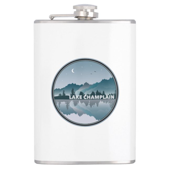 Lake Champlain New York Vermont Reflection Flask (Front)