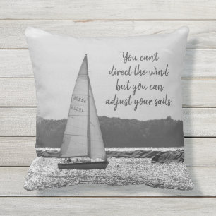 Lake Champlain Sailboat B&W Custom Outdoor Pillow
