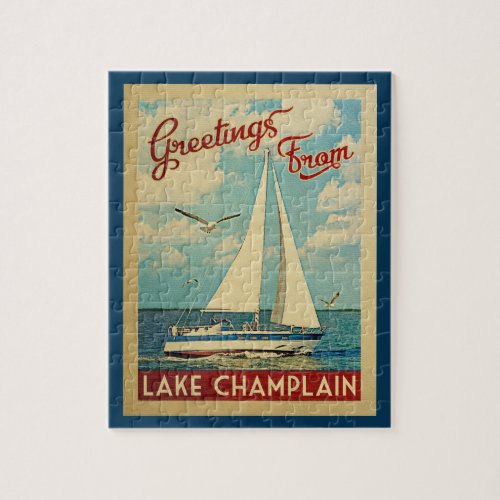 Lake Champlain Sailboat Vintage Travel Jigsaw Puzzle