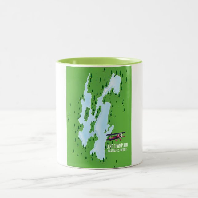 Lake Champlain USA Canada Map poster Two-Tone Coffee Mug (Center)