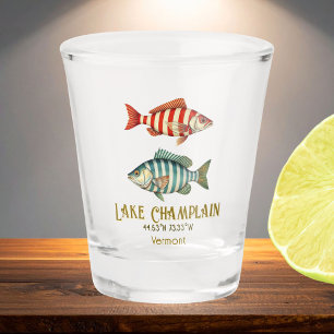 Lake Champlain Vermont New York nautical fish Shot Glass