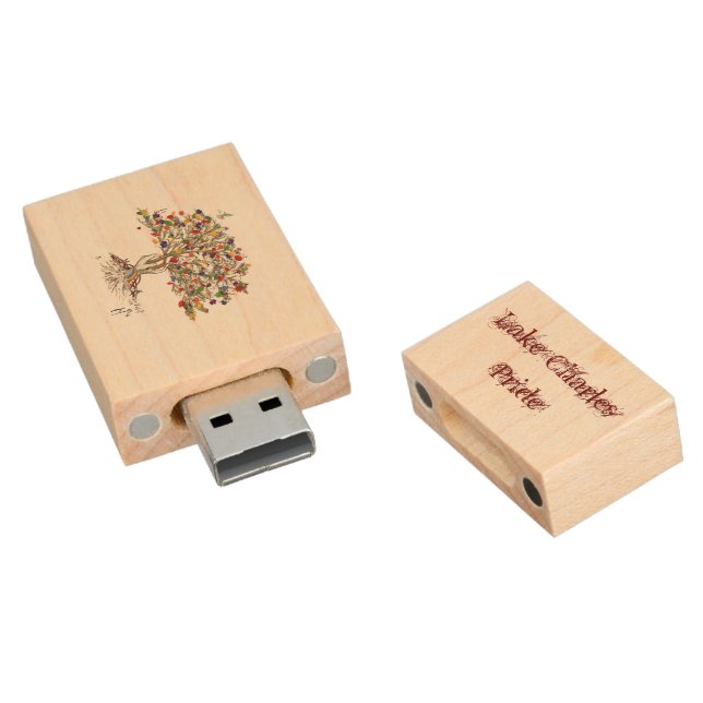 Lake Charles Pride Tree 8GB wooden USB Wood USB Flash Drive (Angled)