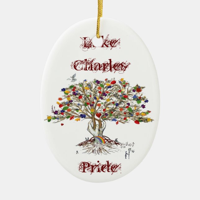 Lake Charles Pride Tree Ceramic Ornament (Front)