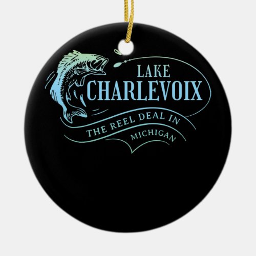 Lake Charlevoix Fishing In Michigan Family Ceramic Ornament