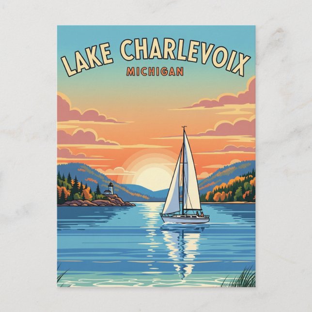 Lake Charlevoix Michigan Travel Postcard (Front)