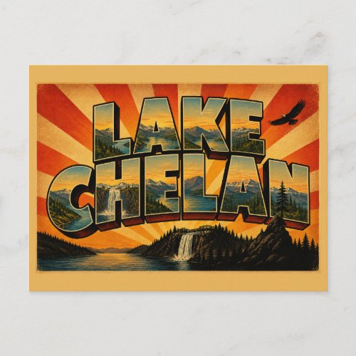 Lake Chelan NRA Waterfall Mountains Forest Art Postcard