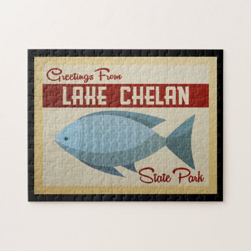 Lake Chelan State Park Fish Vintage Travel Jigsaw Puzzle