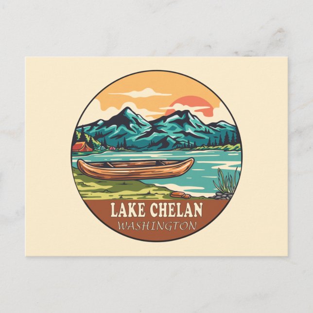 Lake Chelan Washington Boating Fishing Emblem Postcard (Front)