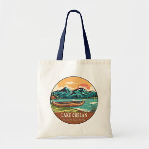 Lake Chelan Washington Boating Fishing Emblem Tote Bag