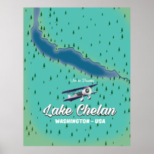 Lake Chelan Washington map Poster