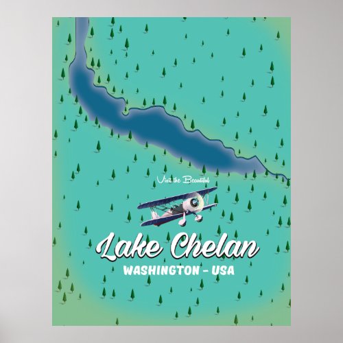 Lake Chelan Washington map Poster