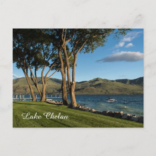 Lake Chelan Washington State Boat  Trees Travel Postcard