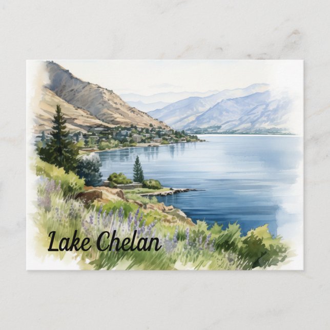 Lake Chelan Washington Watercolor  Postcard (Front)