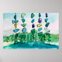 Lake Chimes Blue Glass Landscape Painting