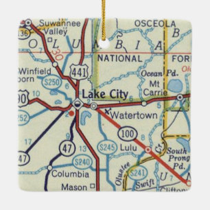 Lake City FL Vintage Map Ceramic Ornament