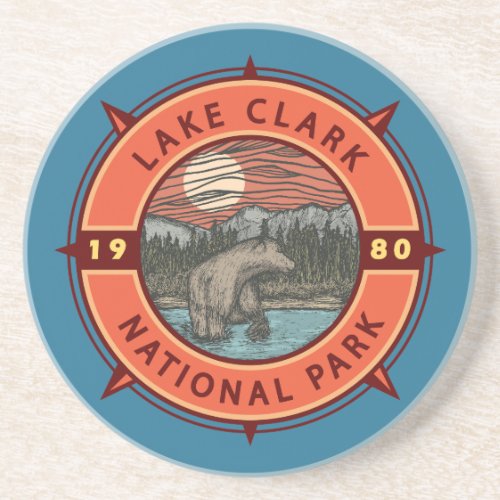 Lake Clark National Park Brown Bear Retro Compass Coaster