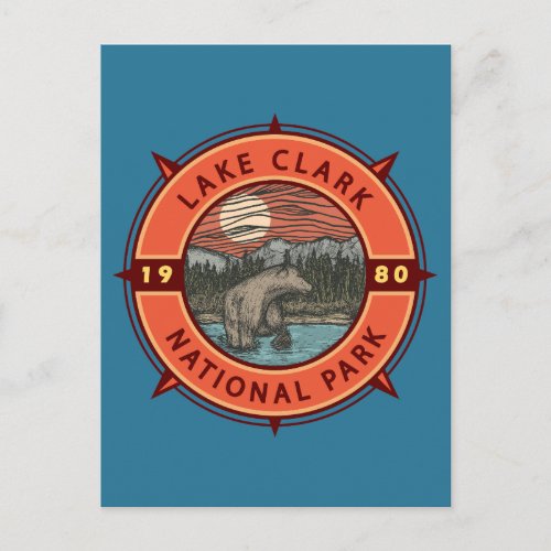 Lake Clark National Park Brown Bear Retro Compass Postcard