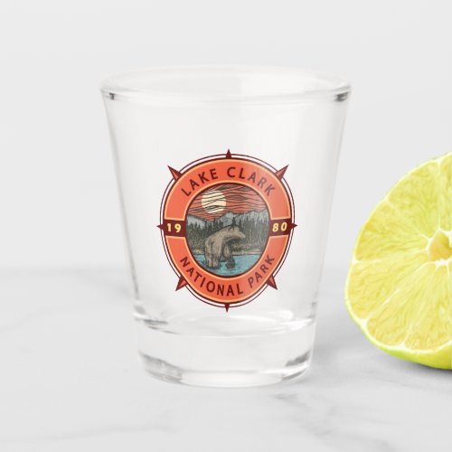 Lake Clark National Park Brown Bear Retro Compass Shot Glass