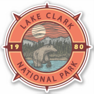 Lake Clark National Park Brown Bear Retro Compass Sticker