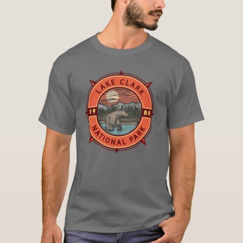 Lake Clark National Park Brown Bear Retro Compass T_Shirt