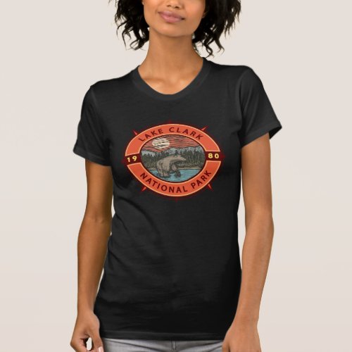 Lake Clark National Park Brown Bear Retro Compass T_Shirt