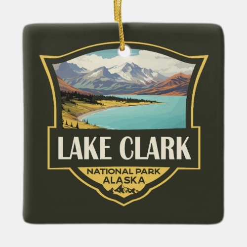 Lake Clark National Park Illustration Travel Art Ceramic Ornament
