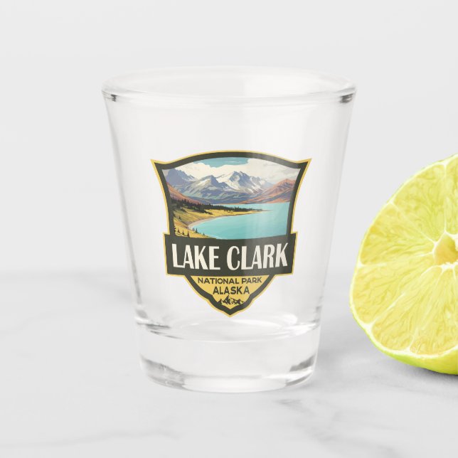 Lake Clark National Park Illustration Travel Art Shot Glass (Front)