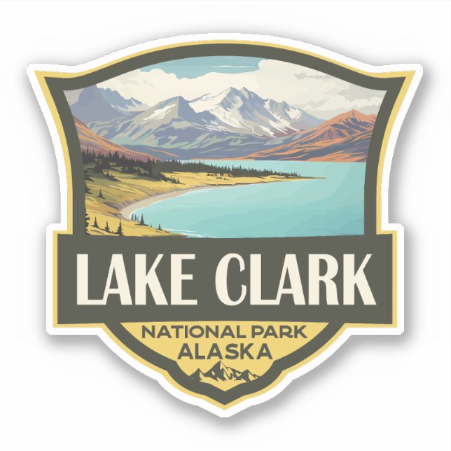 Lake Clark National Park Illustration Travel Art Sticker (Front)