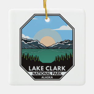Lake Clark National Park Minimal Retro Emblem Ceramic Ornament