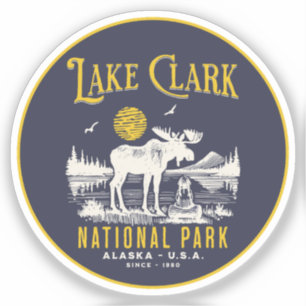 Lake Clark National Park Retro Woodland Scene Sticker