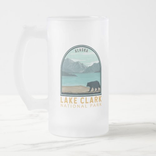 Lake Clark National Park Vintage Emblem Frosted Glass Beer Mug