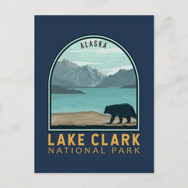 Lake Clark National Park Vintage Emblem Postcard (Front)