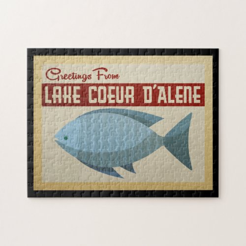Lake Coeur dAlene Blue Fish Vintage Travel Jigsaw Puzzle