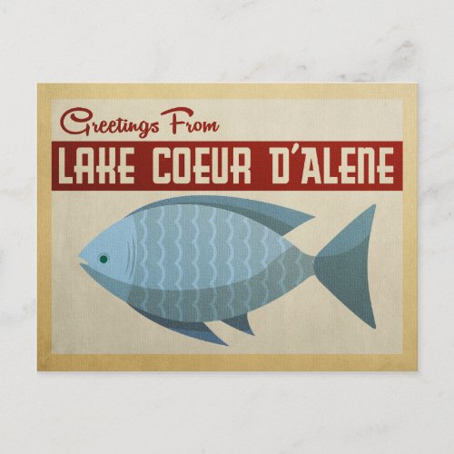 Lake Coeur dAlene Blue Fish Vintage Travel Postcard