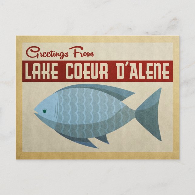 Lake Coeur d'Alene Blue Fish Vintage Travel Postcard (Front)