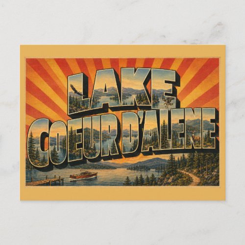 Lake Coeur dAlene Idaho Mountain Forest Shore Art Postcard